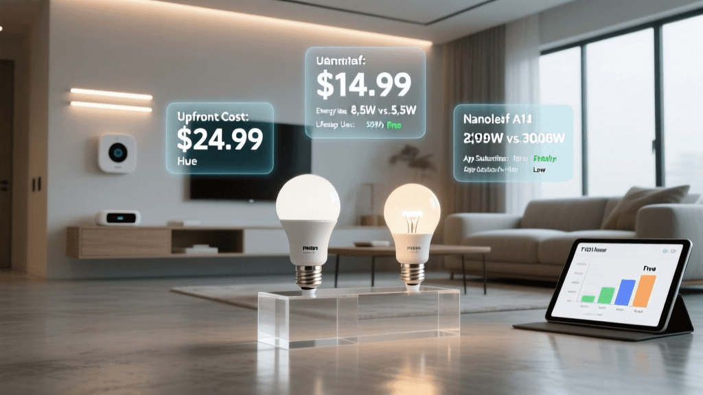 Philips Hue White and Color Ambiance A19 vs. Nanoleaf Essentials A19: Total Cost of Ownership Analysis